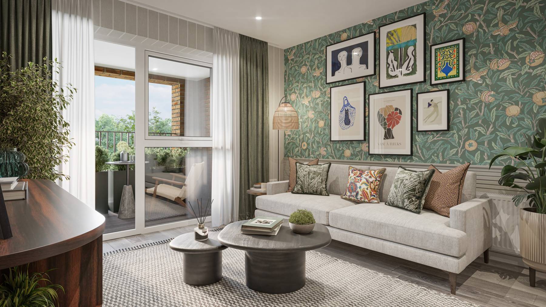 Living room and balcony of flat for sale in Winchester