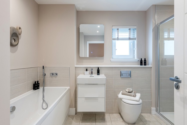 4 bedroom showhome | high-spec family bathroom with separate bath and walk-in shower