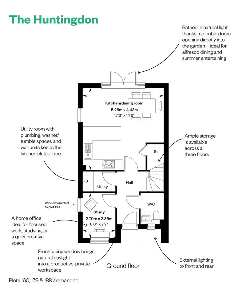 The Huntingdon Annotated Floor Plan GF Netherhall Gardens, Cambridge