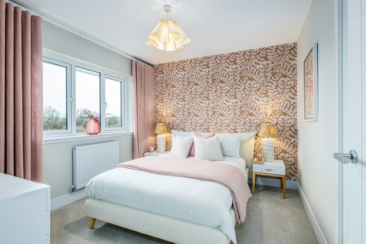4 bedroom showhome | bedroom with built-in storage and soft neutral tones