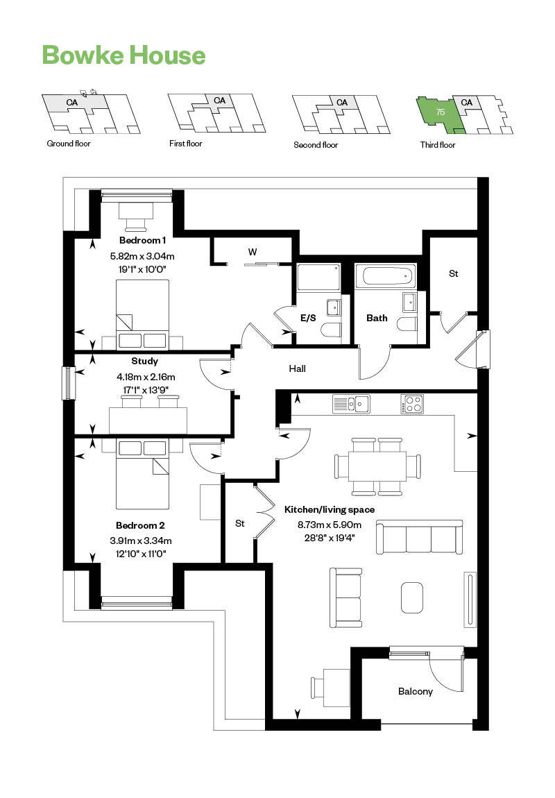 Floorplan of flat for sale in Bowke House, homes for sale in Winchester