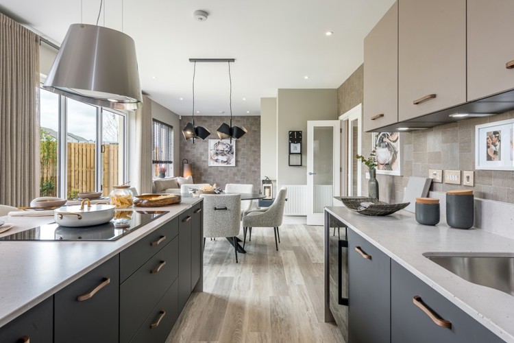 5 bedroom showhome | open plan kitchen, dining, and family area