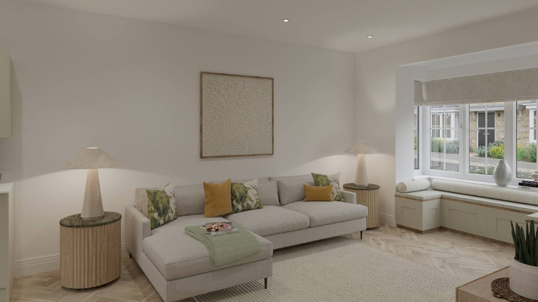 Computer generated image of the 5 bedroom Yew kitchen and family room at Cala's Purton development close to Swindon