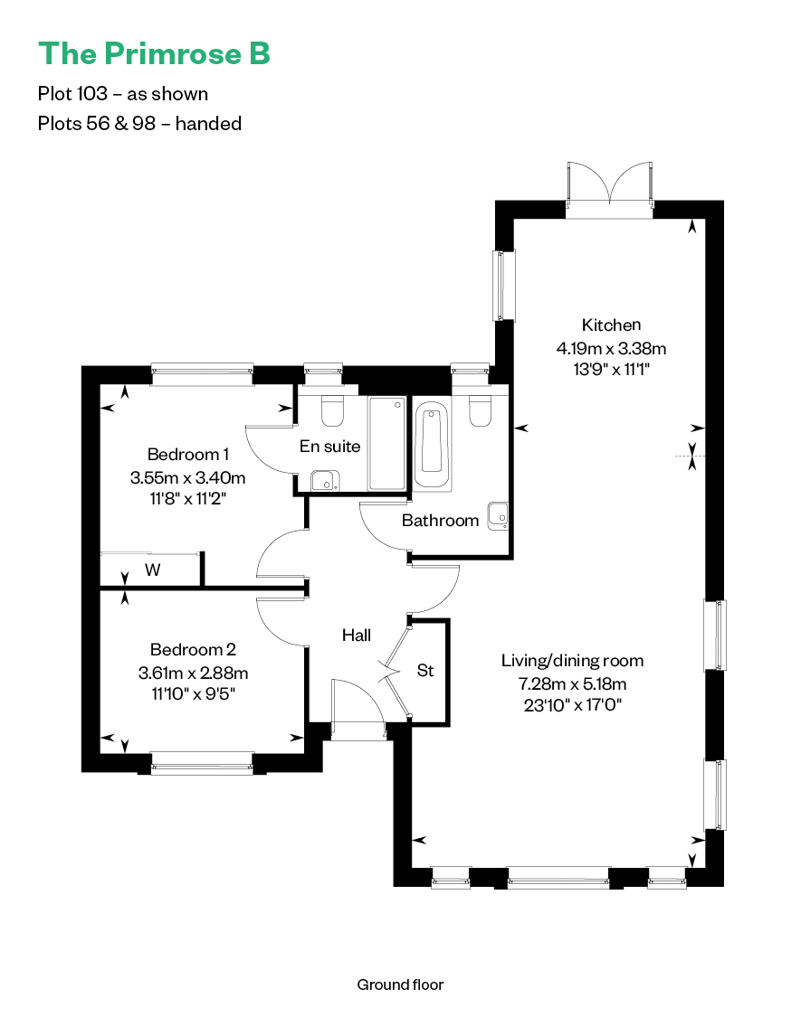 Plot 56 2 Bedroom 2 Bathroom Rosebrook, Hambrook £495000 Cala