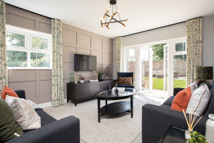 The Lenham_Sitting room with French doors to garden_Ufford Chase, Great Bentley