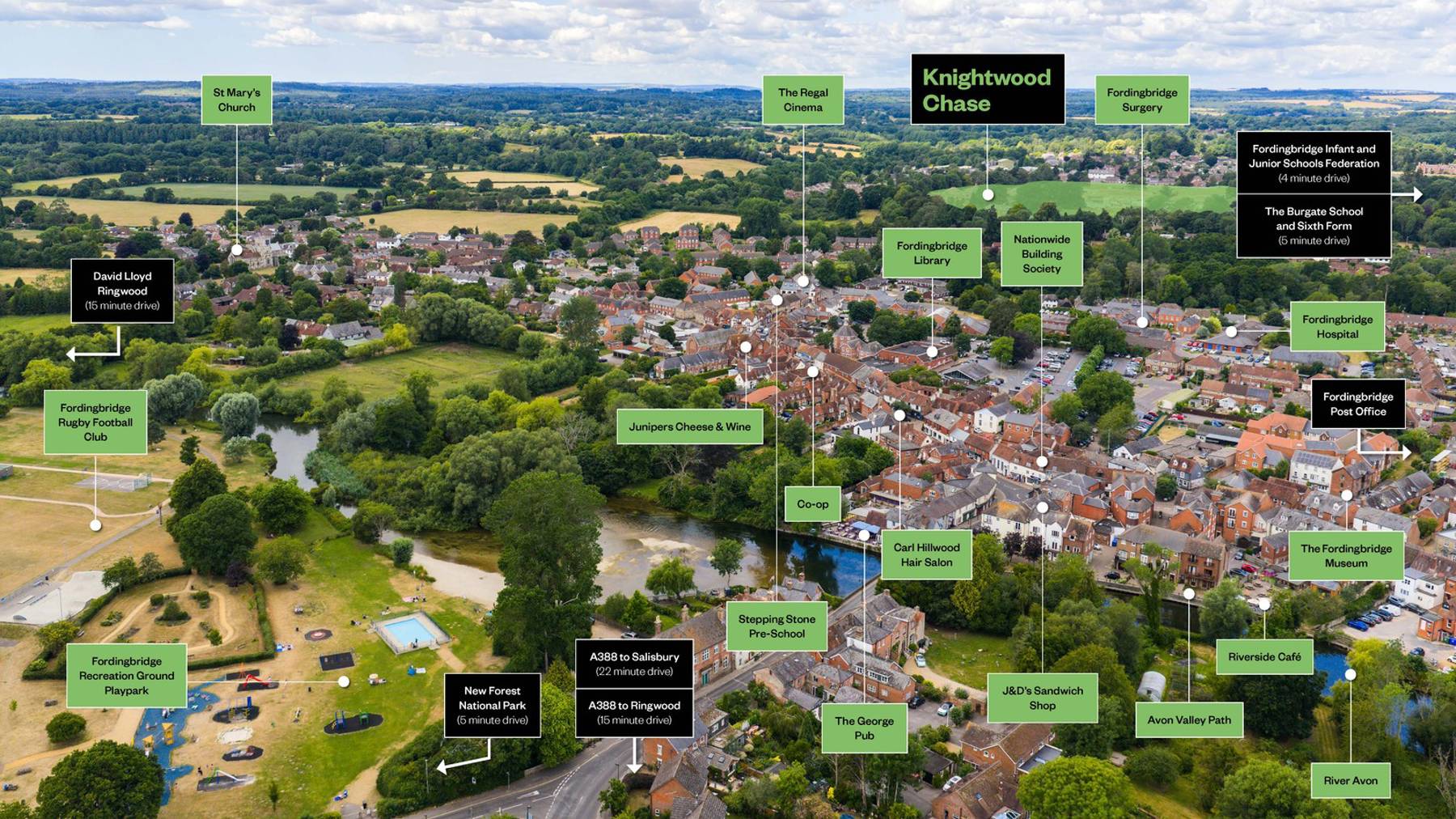 Location map of Knightwood Chase, homes for sale near the New Forest in Fordingbridge